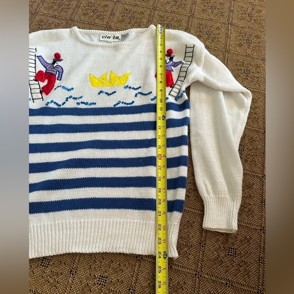 Vintage 80s 90s Via L.A. Fishermen on Ladders w/ Blue & White Stripes Sz Small - Picture 5 of 7